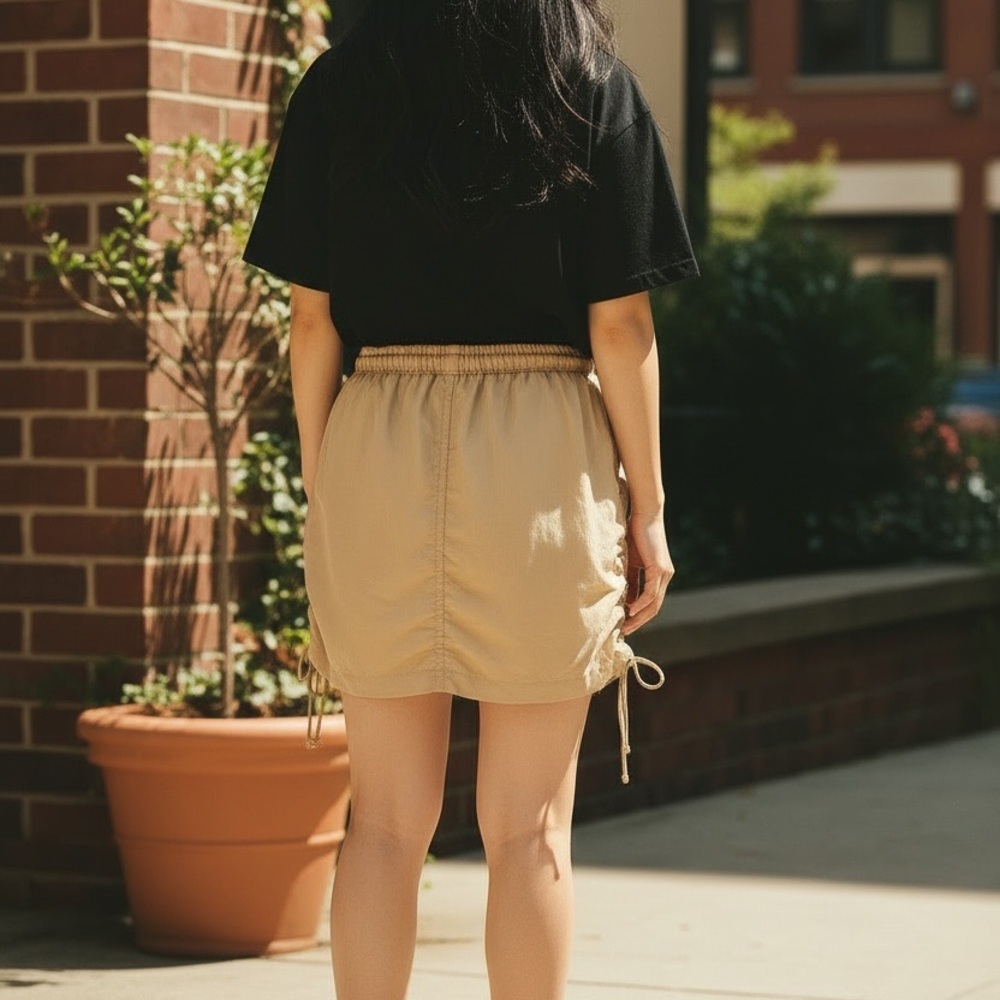 Stylish Tan Ruched Mini Skirt - Picture 4 of 4